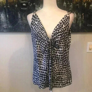 Michael MICHAEL KORS Black & White knotted Front Metal loops Shoulder Top-M